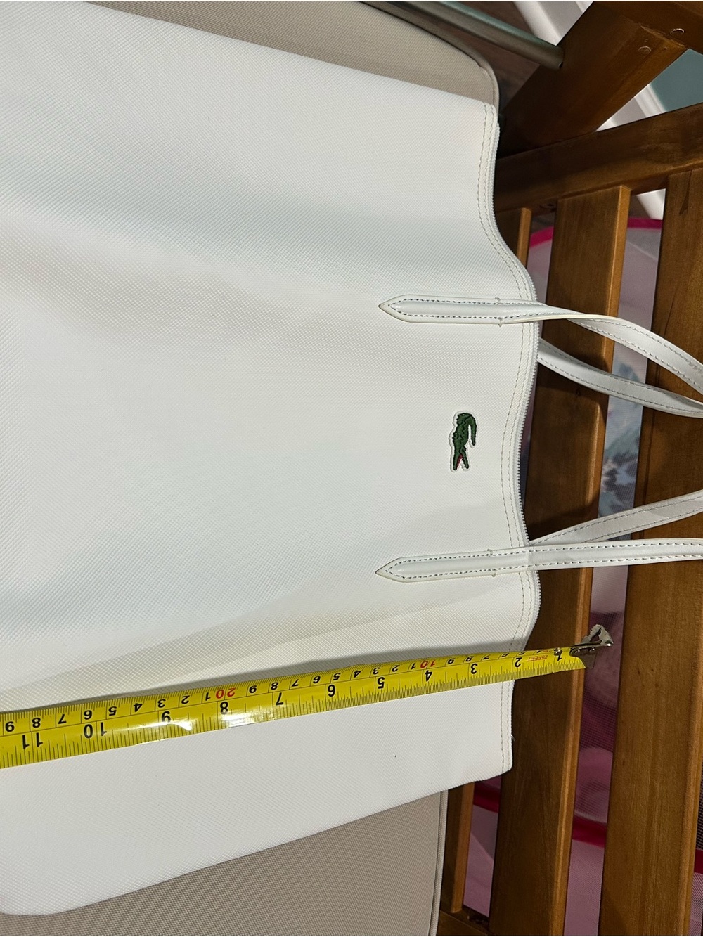 Lacoste White Tote with Green Crocodile Logo - Picture 5 of 12